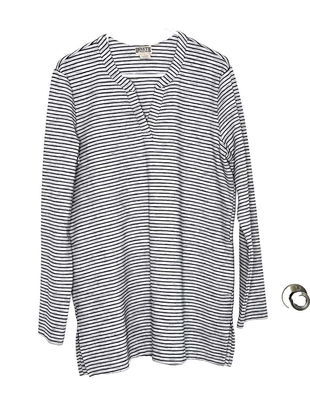 Duluth Trading Company Ponte Pro Striped Tunic sz L Nautical Preppy Old Money